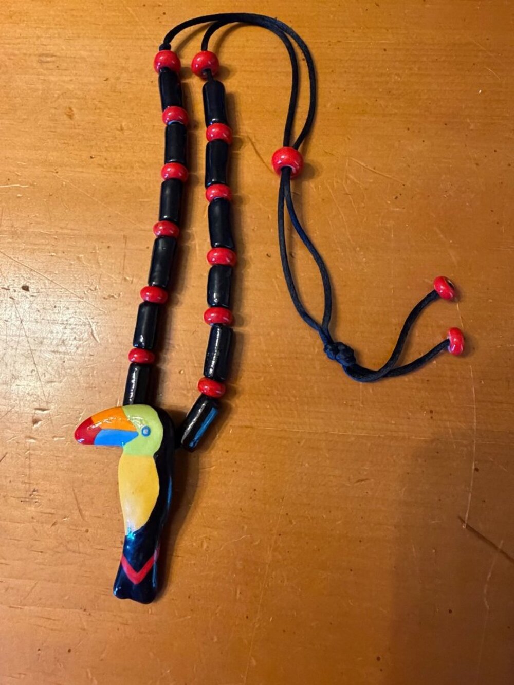 Vintage 1990 Zoo to Do Signed Ceramic Toucan Parrot Beaded Necklace Adjustable H
